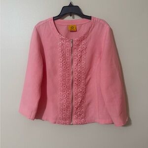 Ruby Rd Linen Blend Swing Jacket Woman Size M Salmon Pink Lace Front  Full Zip